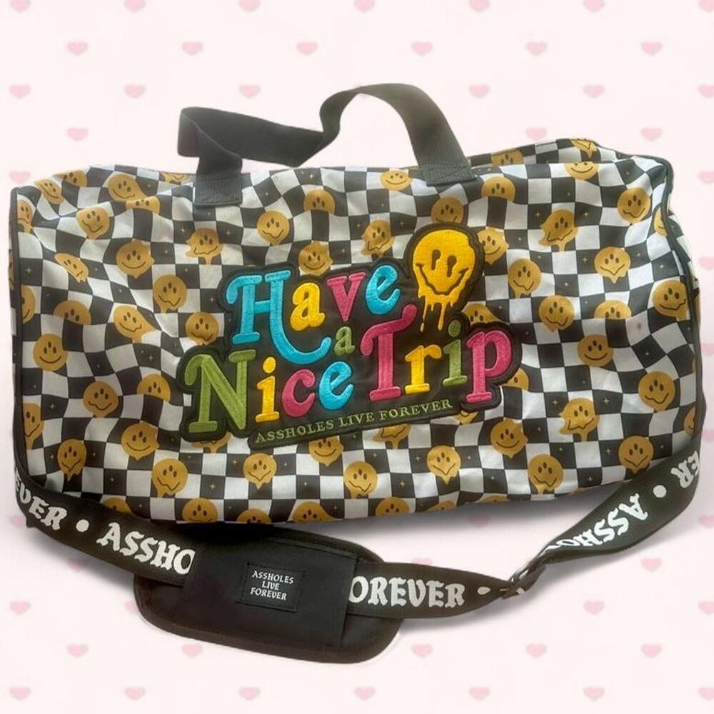 Assholes Live Forever Checkered Duffel Bag "Have a Nice Trip"